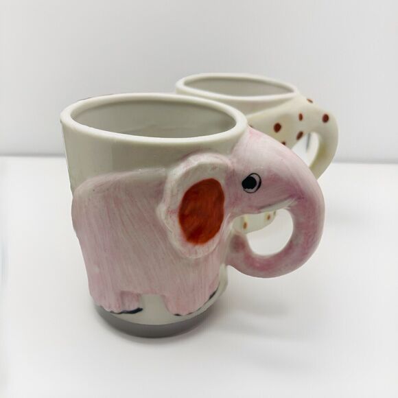 1970s Animals Childs Mugs Monkey Giraffe Elephant Alligator Porcelain Vintage - Picture 5 of 11